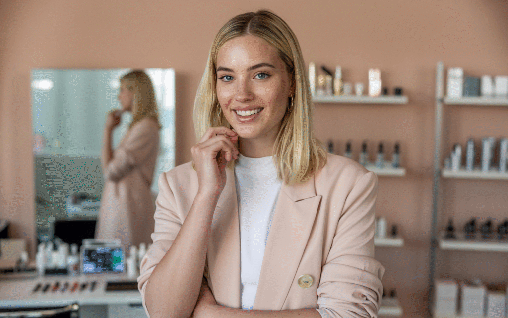 Bild einer Kosmetikerin. Blond jung hübsch
