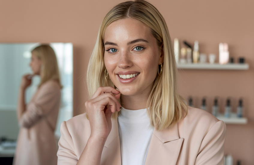 Bild einer Kosmetikerin. Blond jung hübsch